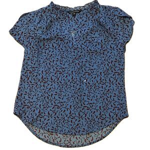 41 Hawthorn V-Neck Tulip Sleeve Top Blouse Blue Maroon Size XS